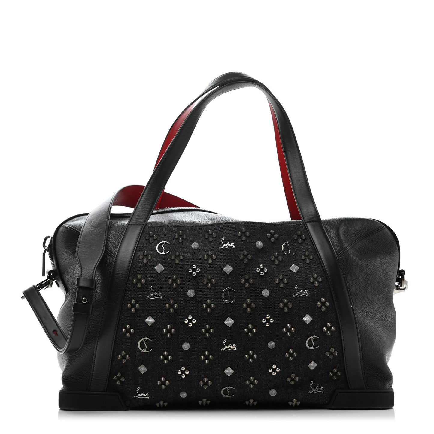 Studded Denim Calfskin Duffle Black