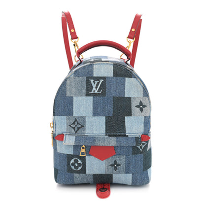 Louis Vuitton Denim Damier Monogram Patchwork Palm Springs Backpack Mini Blue Rouge 1 of 10