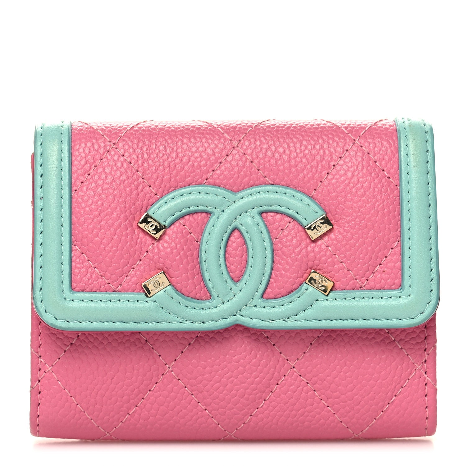Chanel Caviar Quilted Filigree Flap Card Holder Pink Blue Green 1 of 10