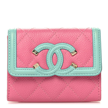 Chanel Caviar Quilted Filigree Flap Card Holder Pink Blue Green 1 of 10