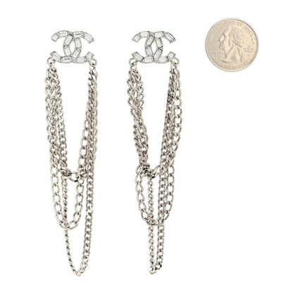 Chanel Crystal Baguette CC Chain Drop Earrings Silver 2 of 5