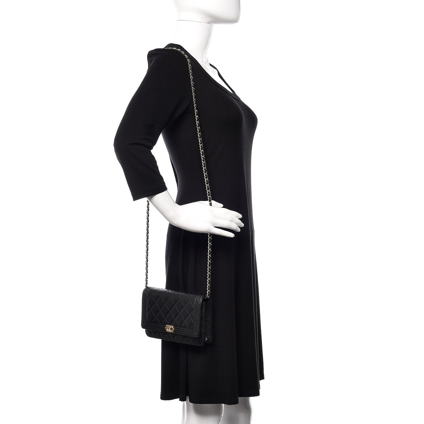 Caviar Quilted Boy Wallet On Chain WOC Black