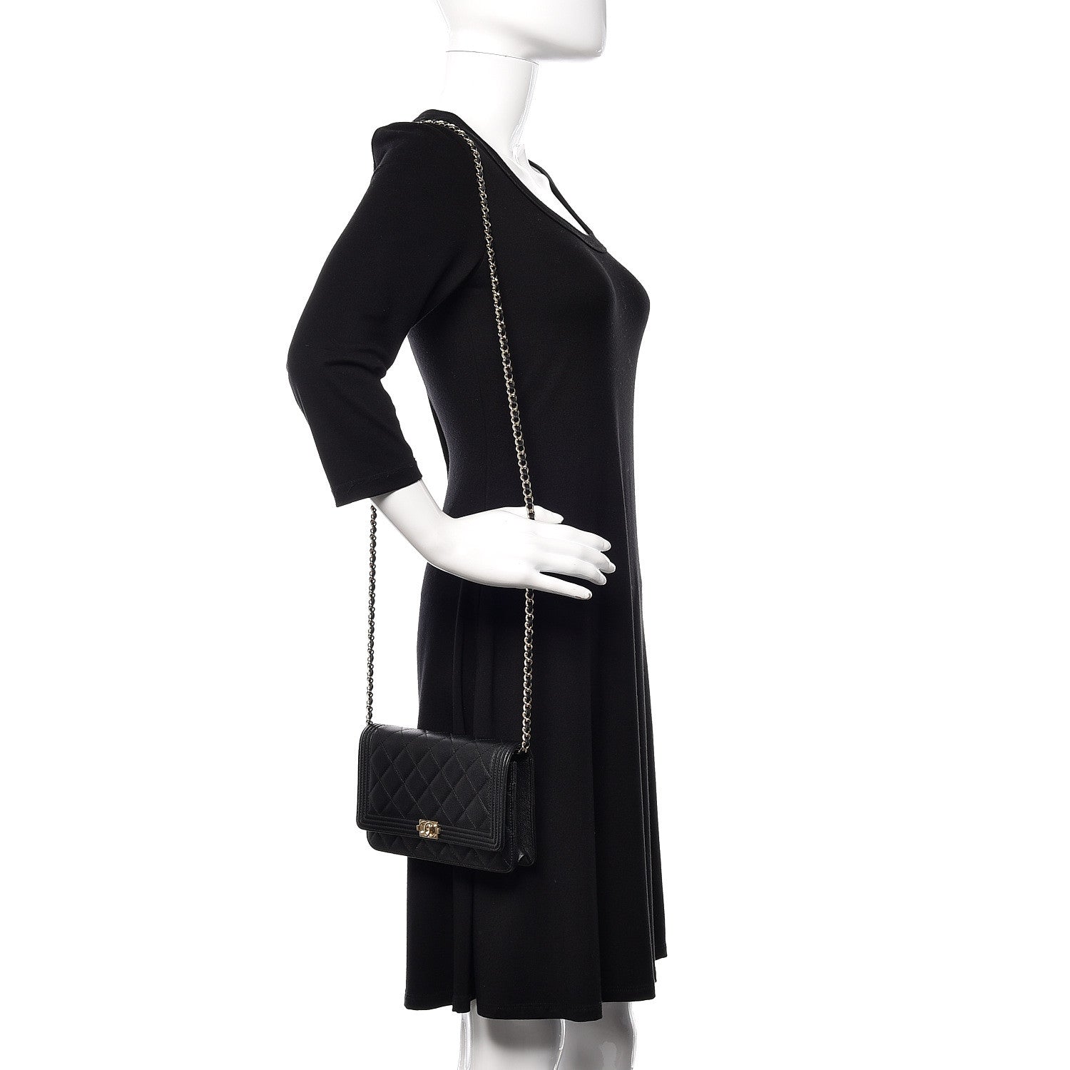 Chanel Caviar Quilted Boy Wallet On Chain WOC Black 2 of 12