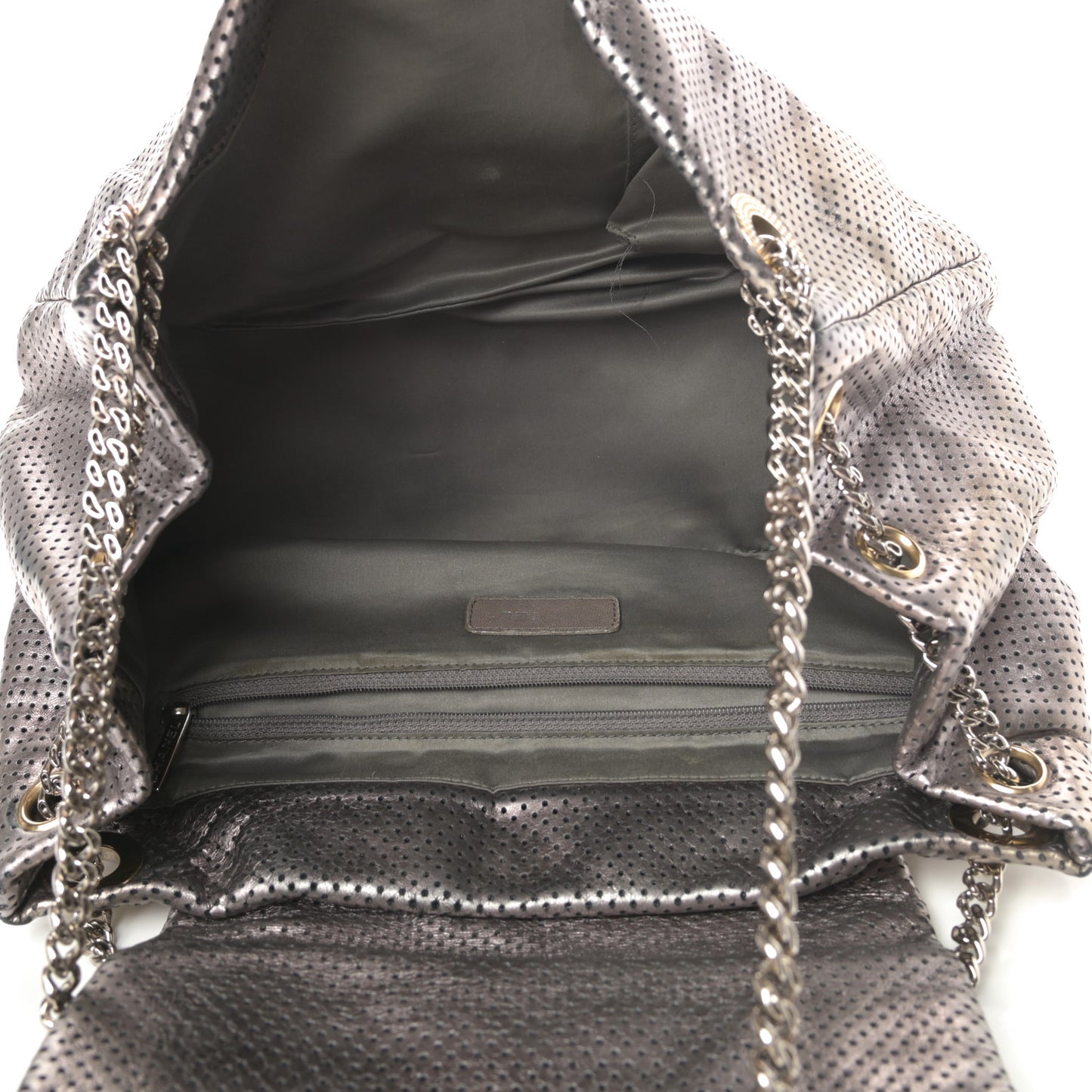 Metallic Calfskin Perforated Large Drill Accordion Flap Gold