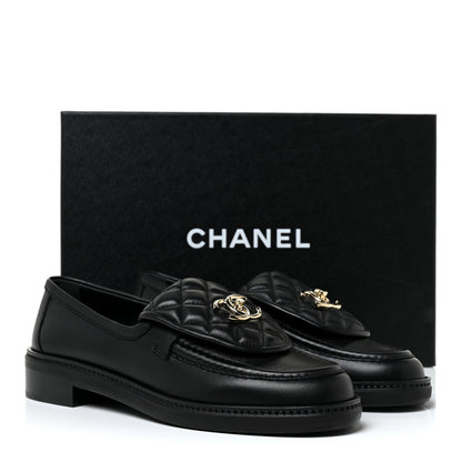 Chanel Lambskin Quilted CC Turnlock Loafers 37.5 Black 8 of 8