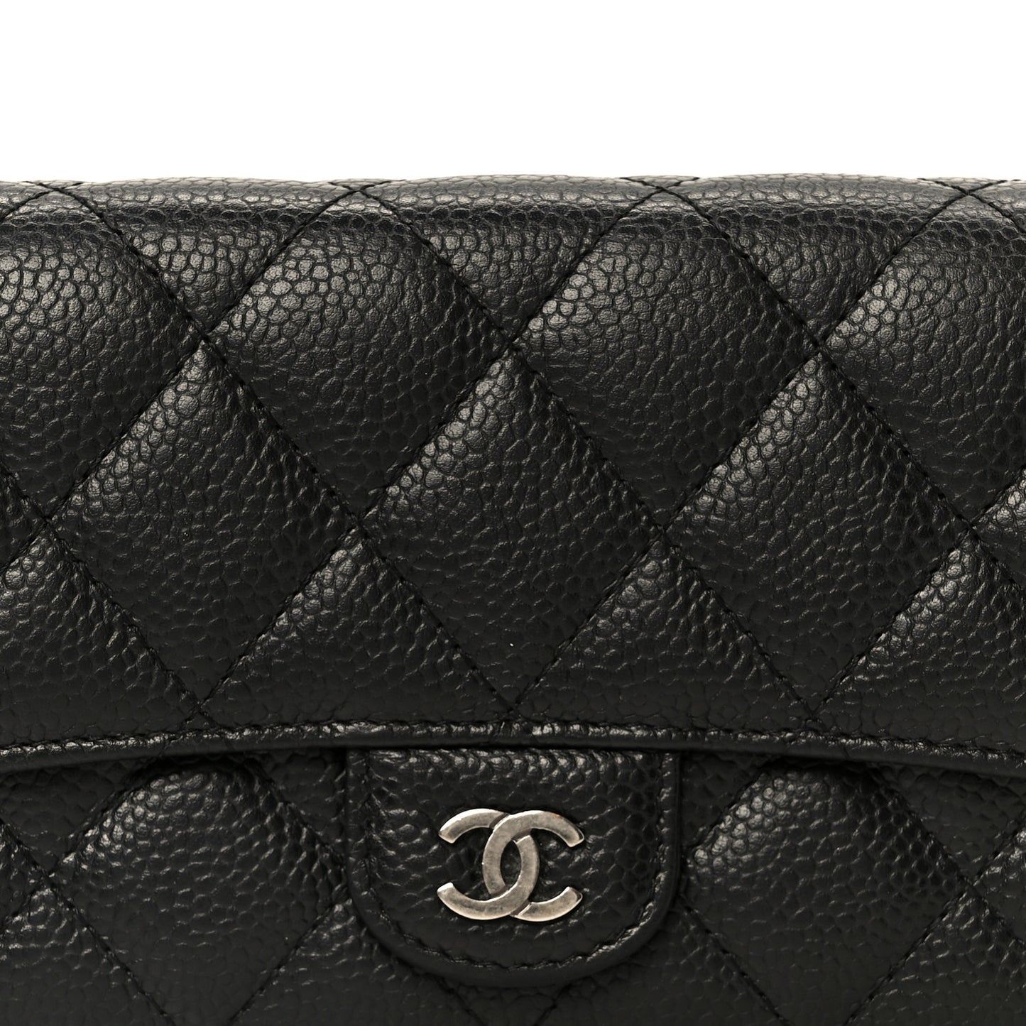 Caviar Quilted Large Gusset Flap Wallet Black
