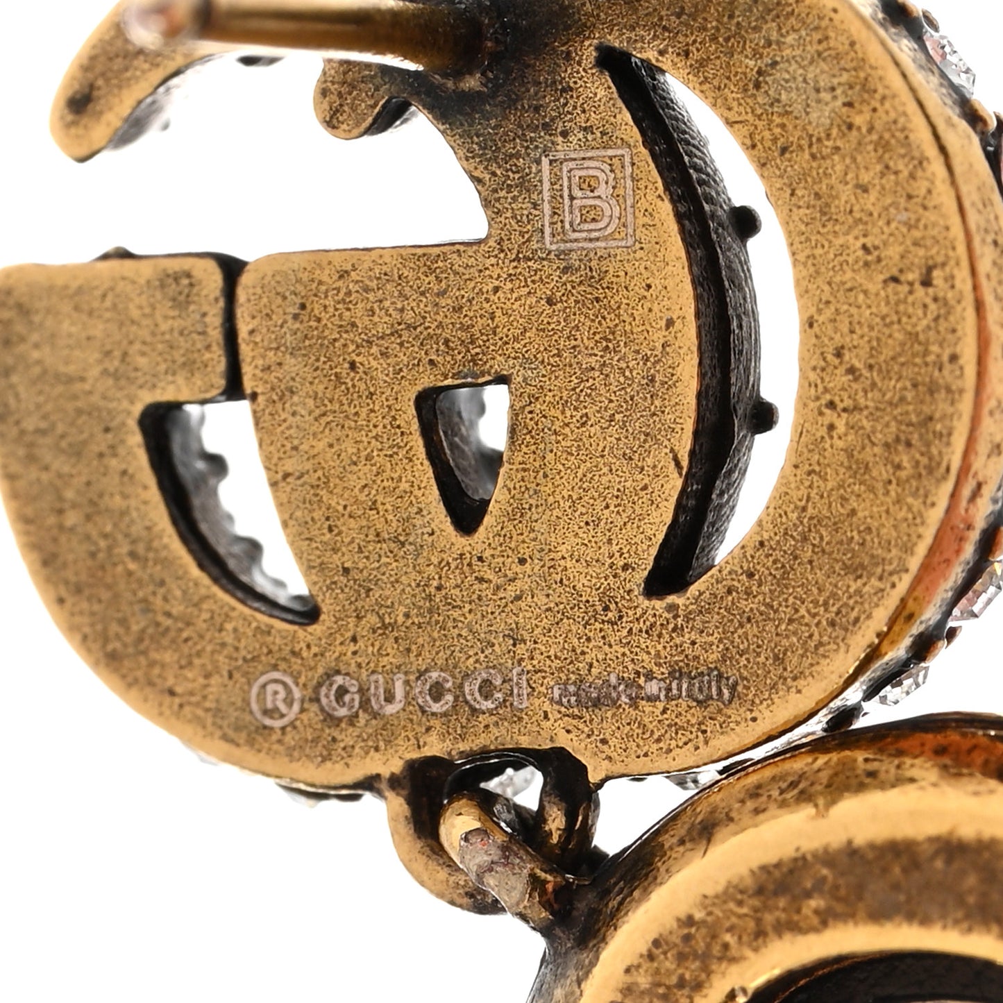 Metal Crystal Double G Drop Earrings Aged Gold