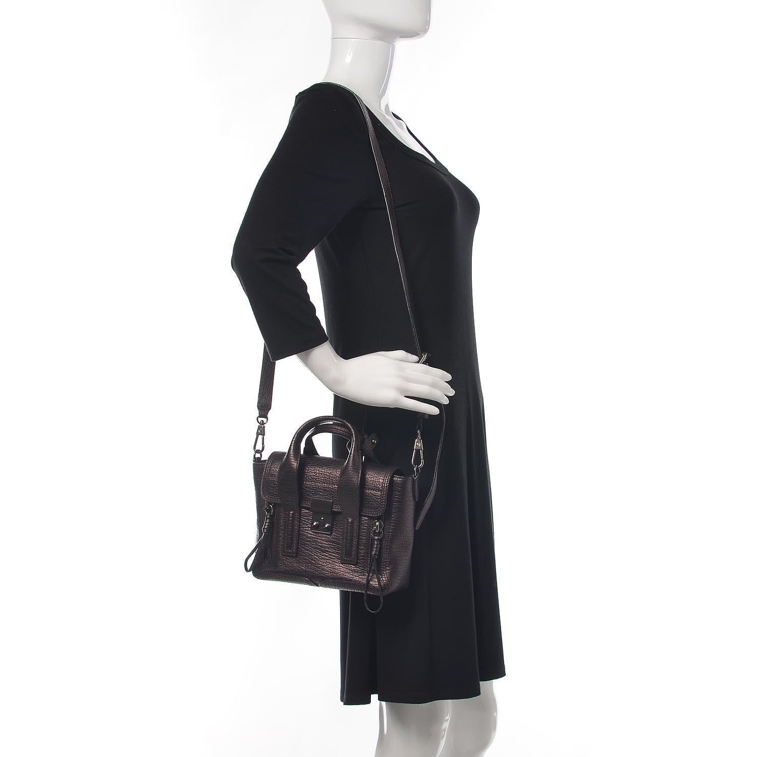 3.1 Phillip Lim 3.1 Metallic Textured Calfskin Mini Pashli Satchel Burgundy 2 of 9