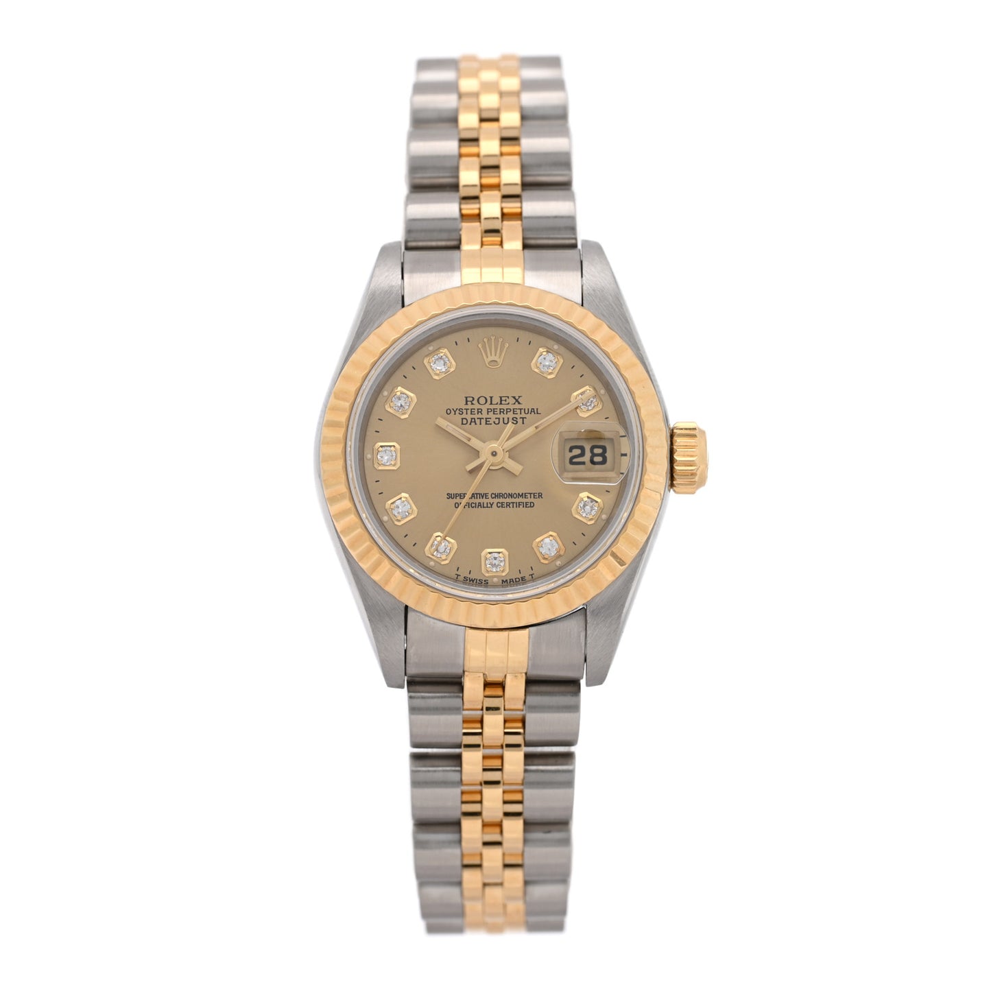 Stainless Steel 18K Yellow Gold Diamond 26mm Oyster Perpetual Datejust Watch Champagne 69173