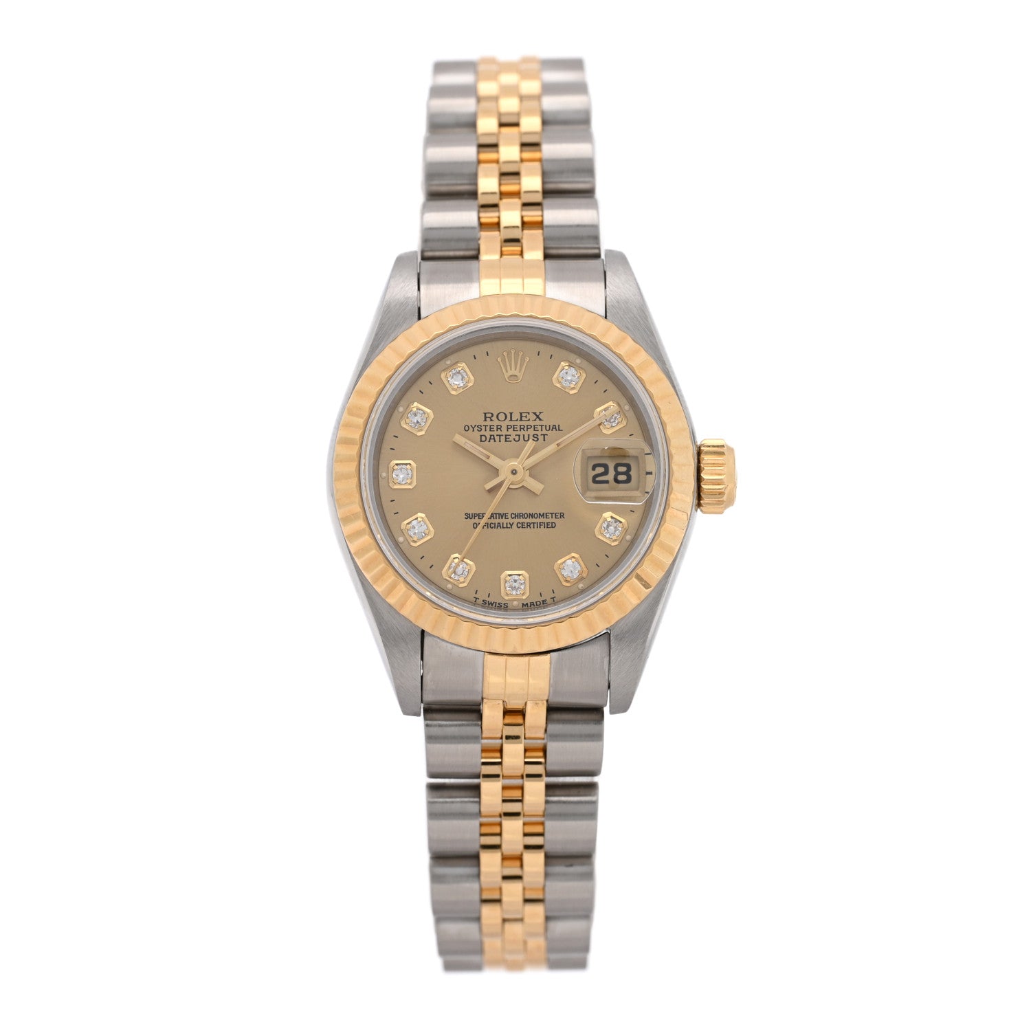 Rolex Stainless Steel 18K Yellow Gold Diamond 26mm Oyster Perpetual Datejust Watch Champagne 69173 1 of 4