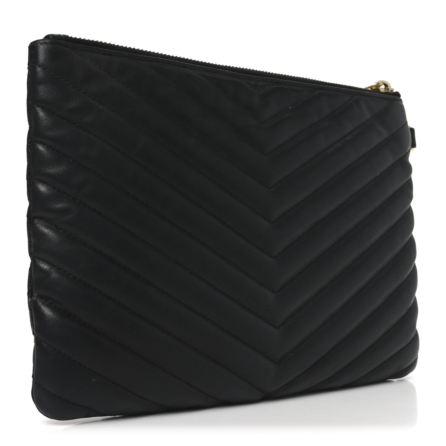 Calfskin Matelasse Chevron Monogram A5 Wristlet Black