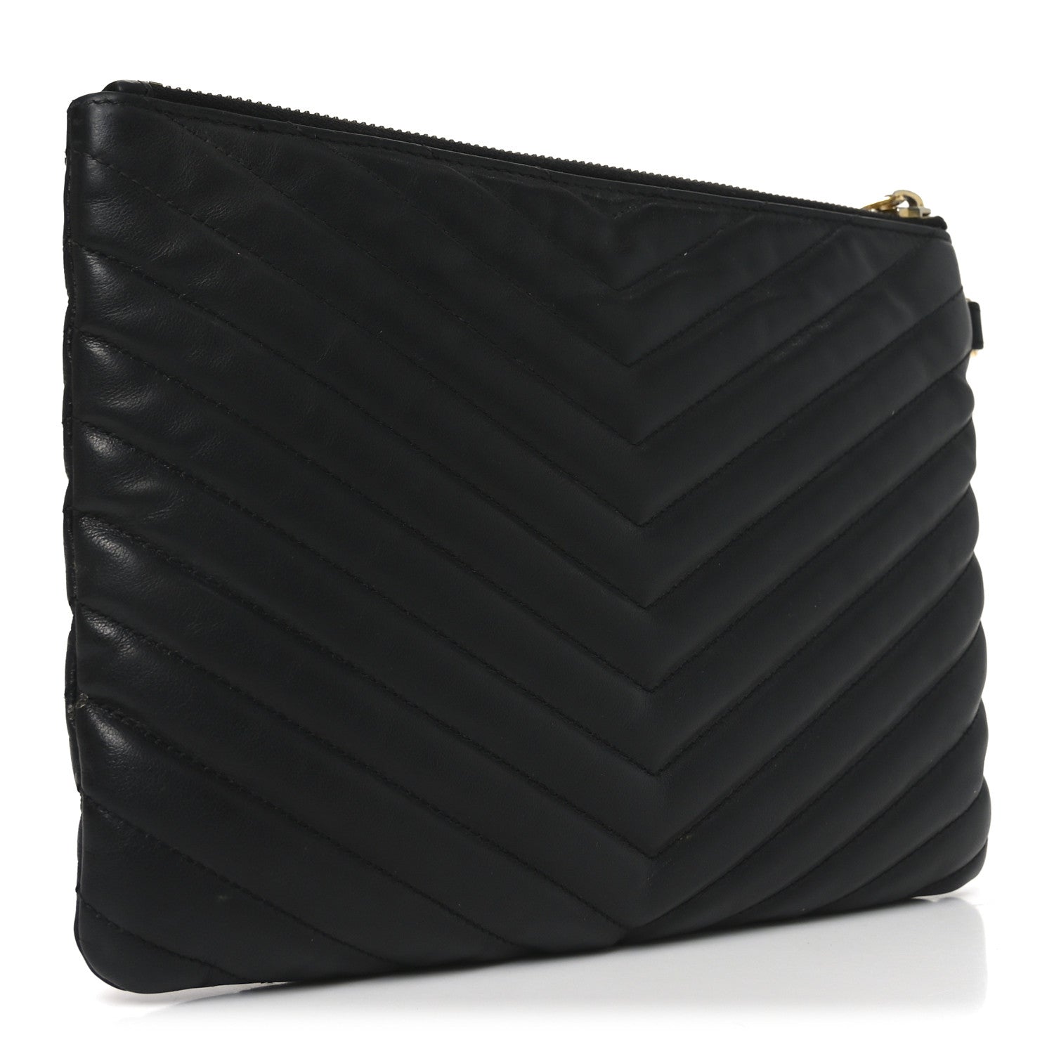 Saint Laurent Calfskin Matelasse Chevron Monogram A5 Wristlet Black 3 of 7