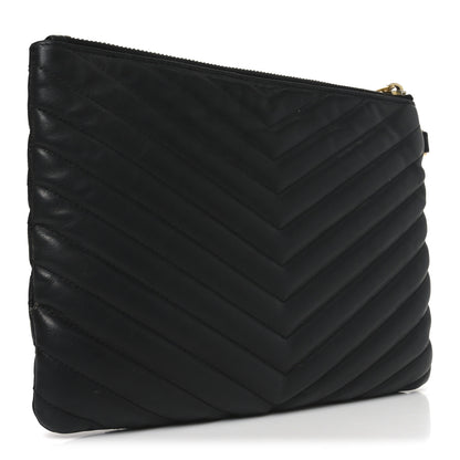 Saint Laurent Calfskin Matelasse Chevron Monogram A5 Wristlet Black 3 of 7