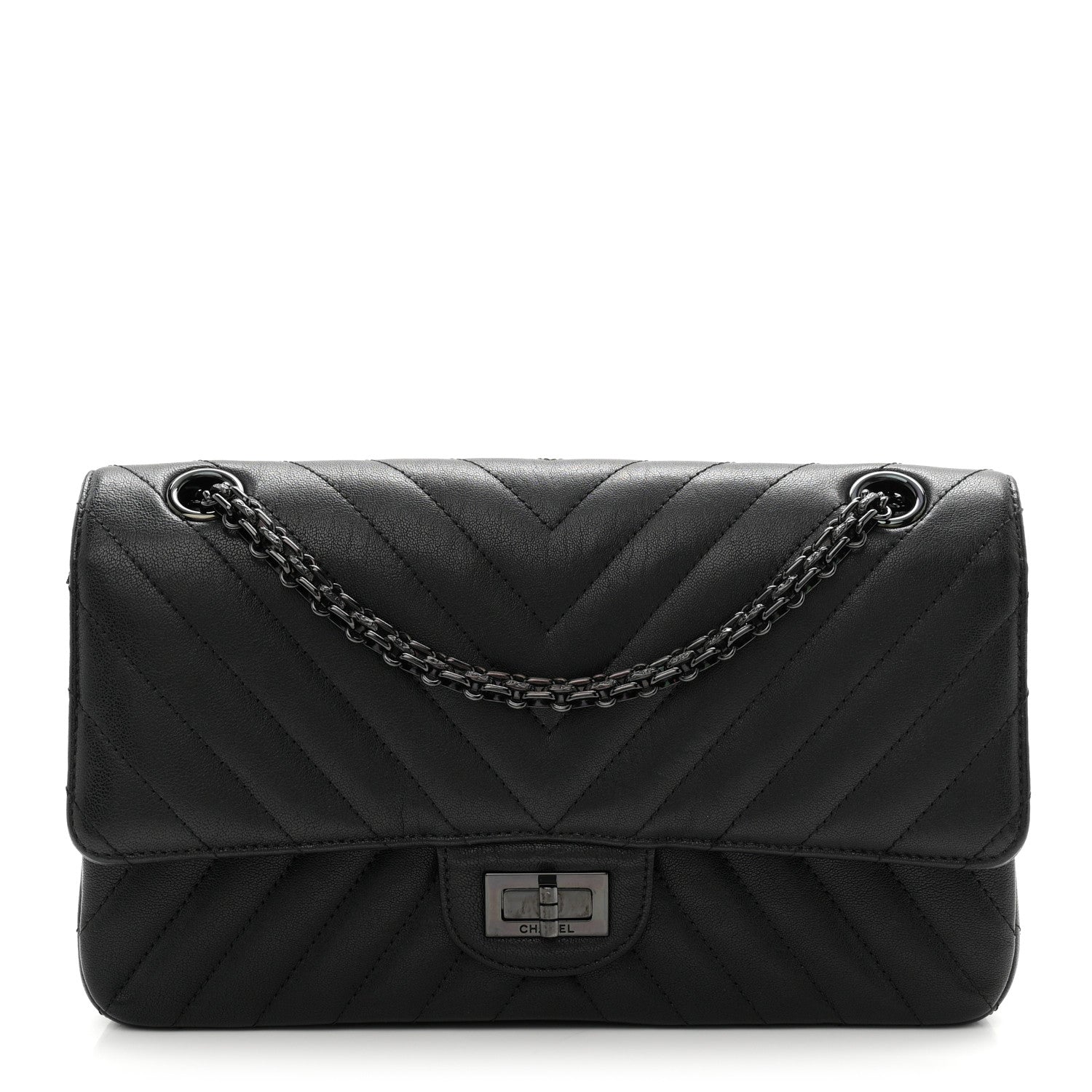 Chanel Sheepskin Chevron Quilted 2.55 Reissue 225 Double Flap So Black 1 of 10