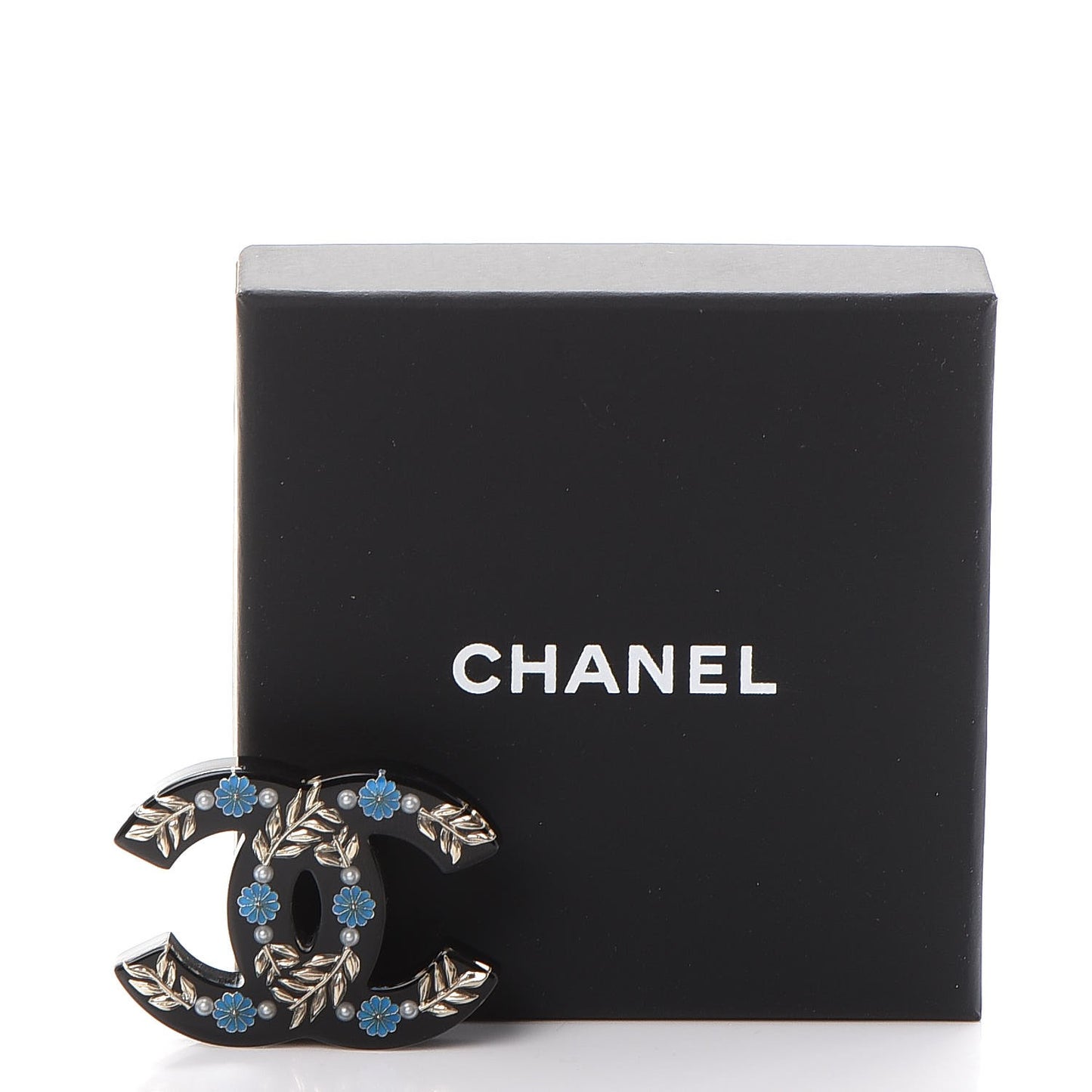 Resin Pearl Enamel Flower CC Brooch Gold Black Blue