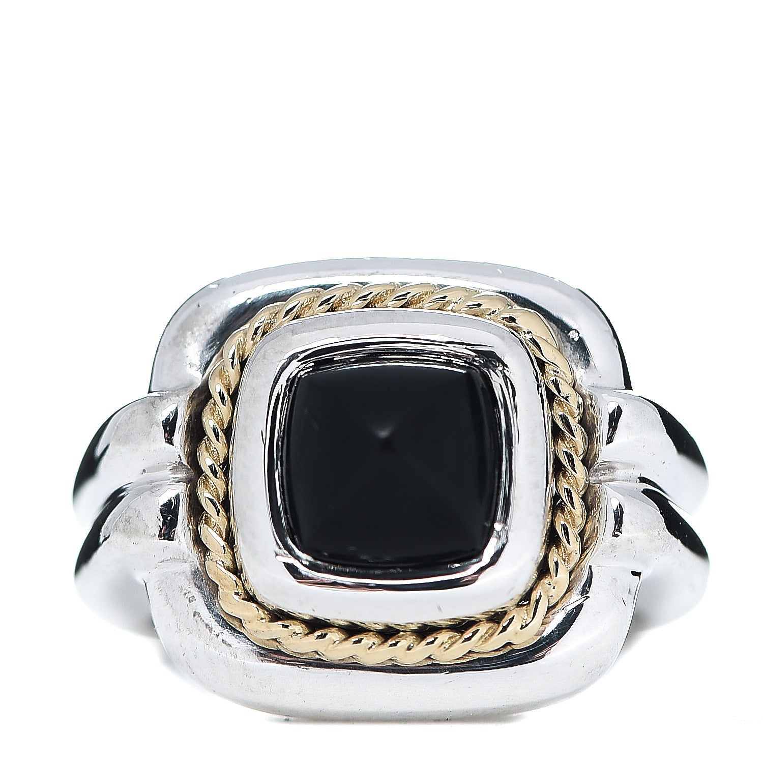 Tiffany Sterling Silver 18K Yellow Gold Black Onyx Ring 54 6.75 1 of 5