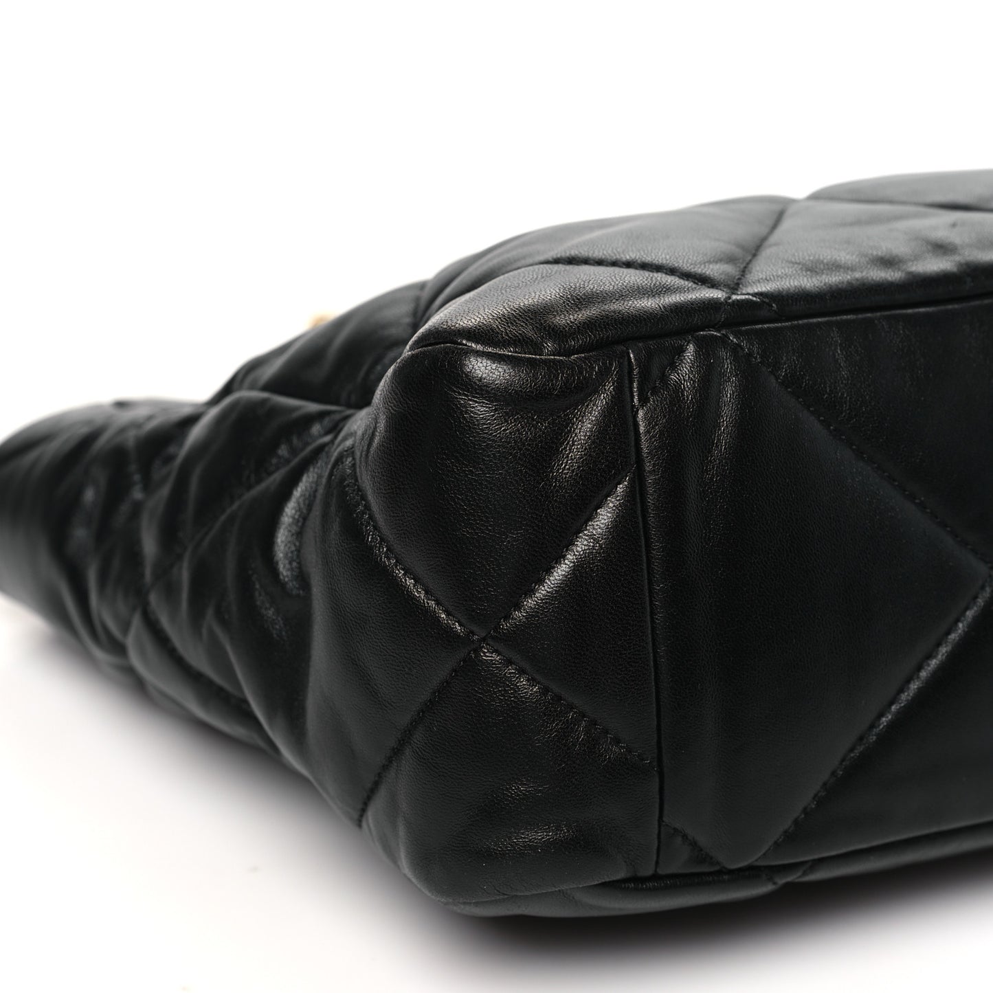 Lambskin Quilted Chanel 19 East West Shopping Bag Black