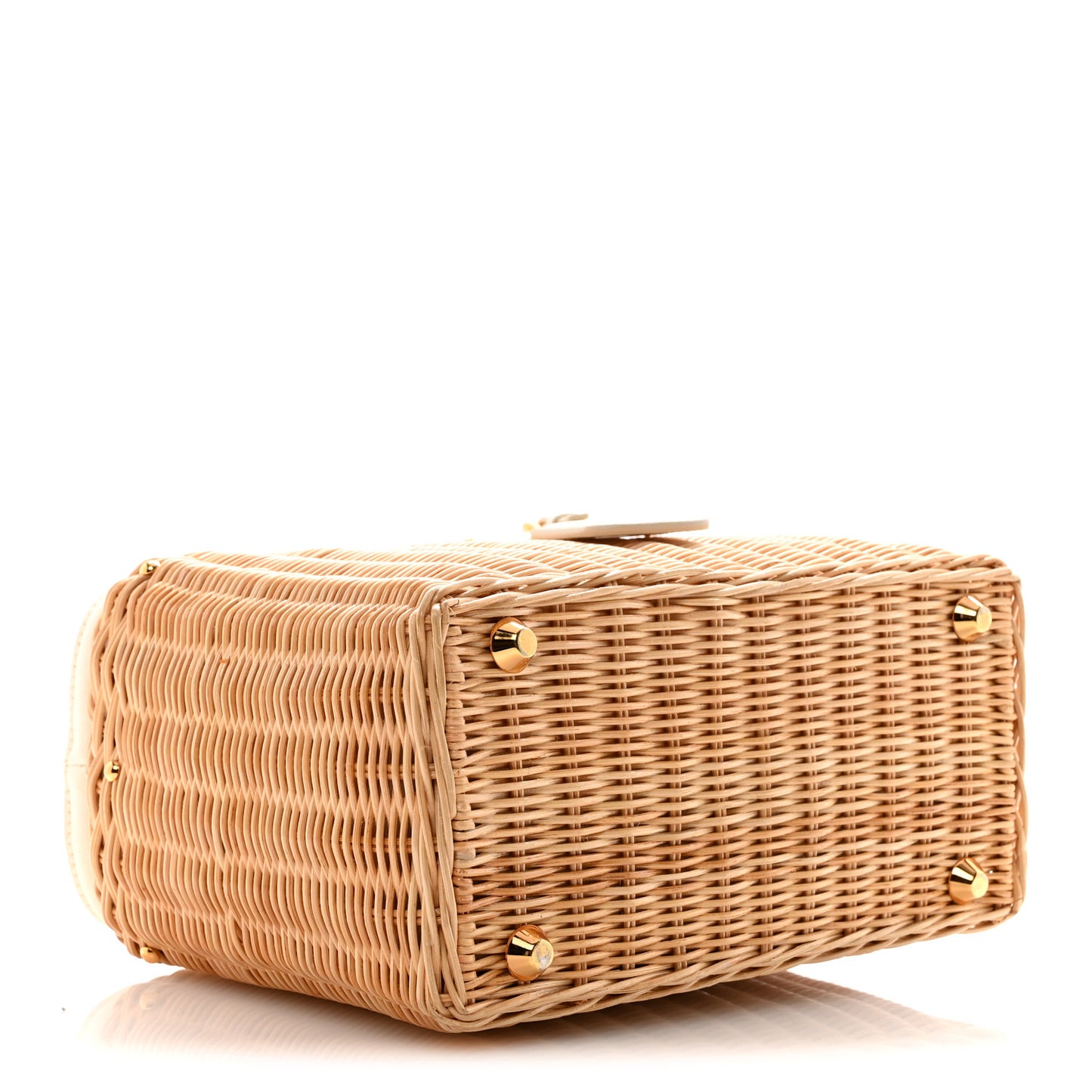 Canvas Wicker Shoulder Bag White Tan