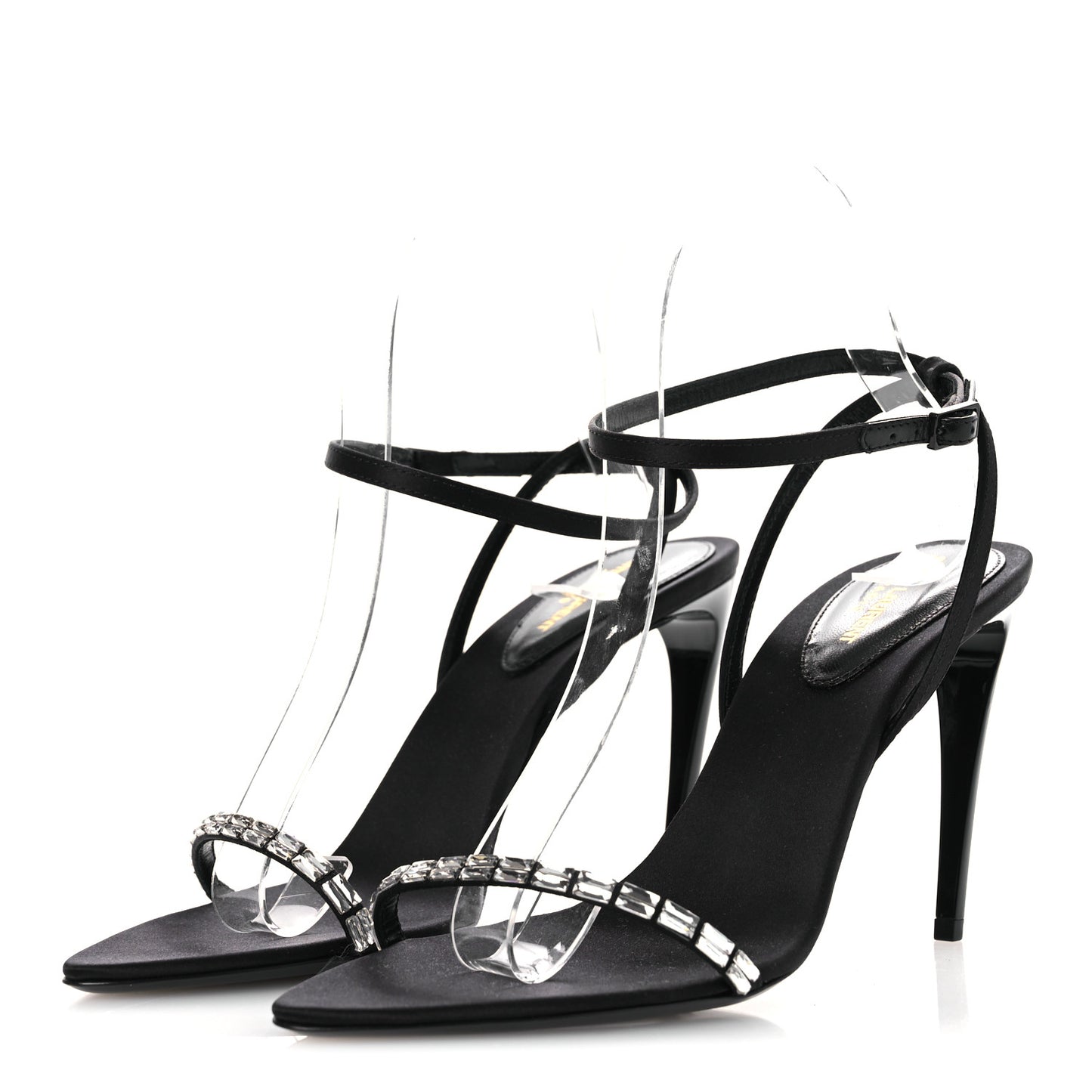 Crepe Satin Crystal New Nuit 90 Ankle Strap Sandals  38 Black