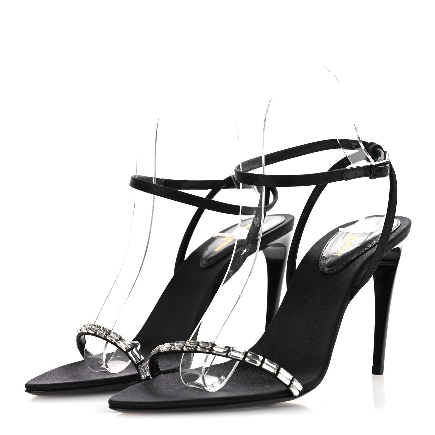 Saint Laurent Crepe Satin Crystal New Nuit 90 Ankle Strap Sandals  38 Black 4 of 12