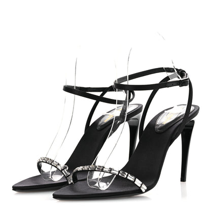 Saint Laurent Crepe Satin Crystal New Nuit 90 Ankle Strap Sandals  38 Black 4 of 12