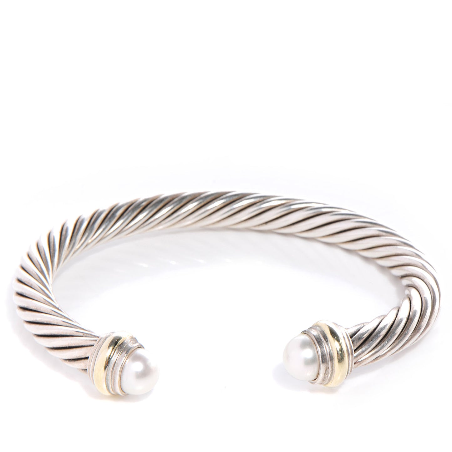 Sterling Silver 14K Yellow Gold Pearl 7mm Cable Classics Bracelet