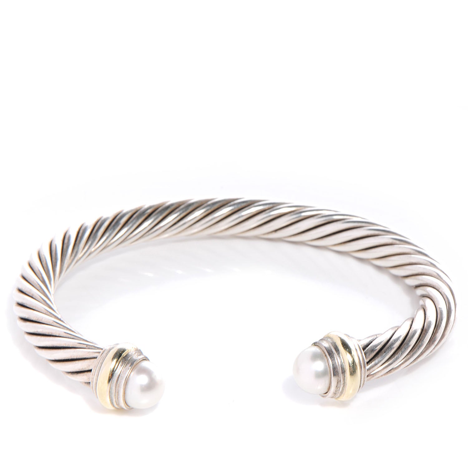 David Yurman Sterling Silver 14K Yellow Gold Pearl 7mm Cable Classics Bracelet 1 of 6