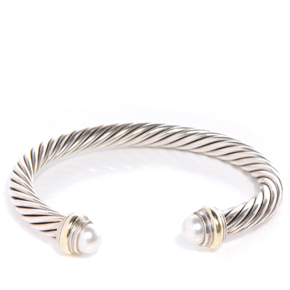 David Yurman Sterling Silver 14K Yellow Gold Pearl 7mm Cable Classics Bracelet 1 of 6
