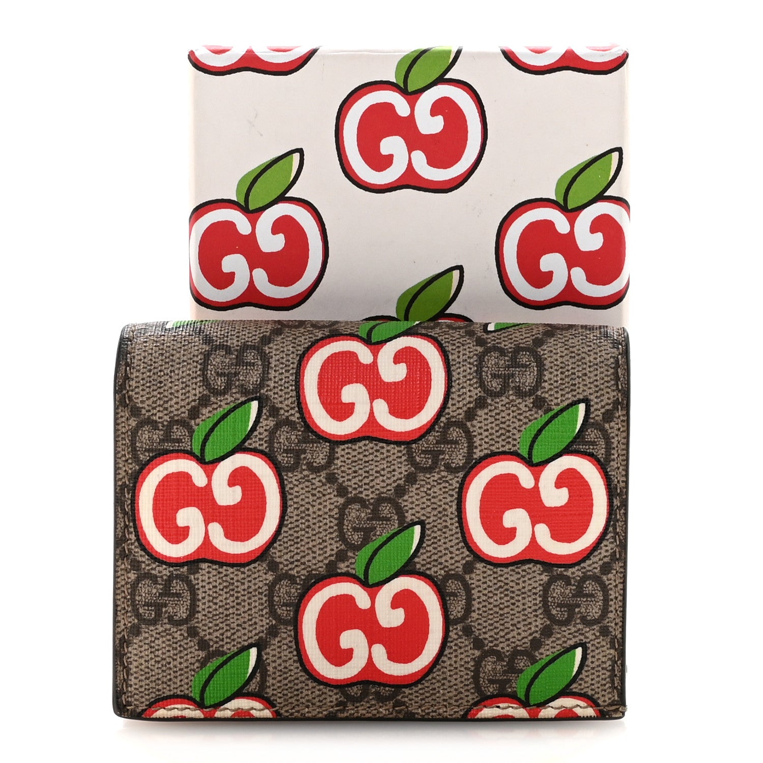 Gucci GG Supreme Monogram Apple Card Case Wallet Beige Multicolor Lobster Red 8 of 8