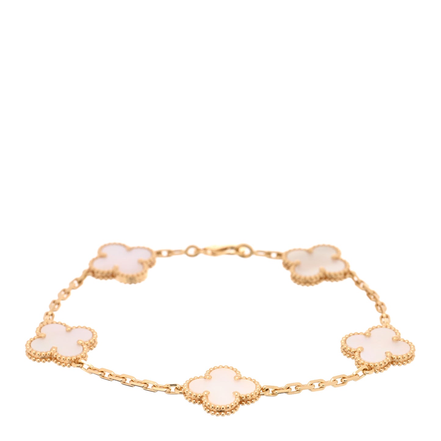 18K Yellow Gold Mother of Pearl 5 Motifs Vintage Alhambra Bracelet