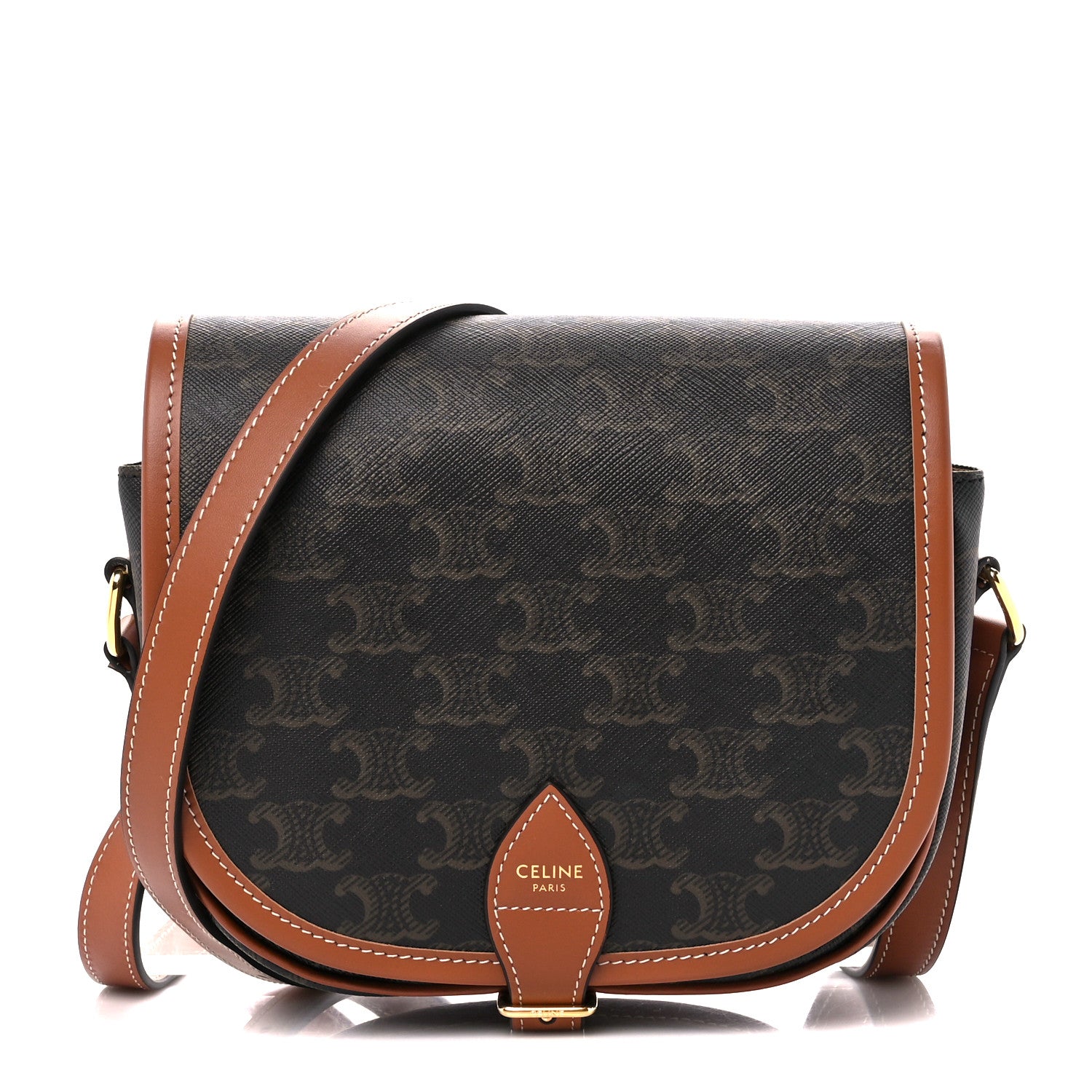 Celine Triomphe Canvas Medium Folco Bag Tan 1 of 10