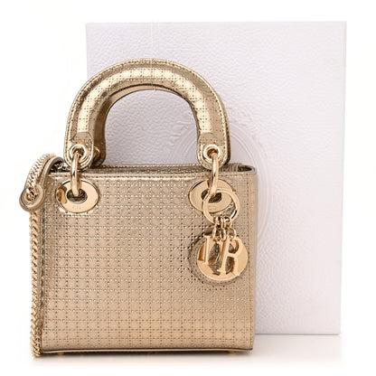 Christian Dior Metallic Patent Micro-Cannage Mini Lady Dior Champagne 10 of 10