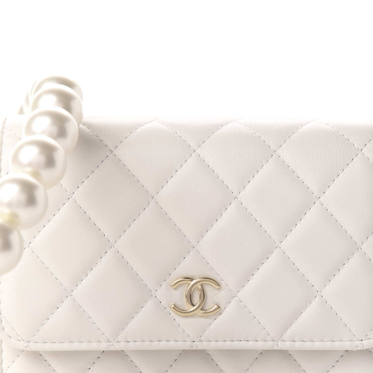 Chanel Calfskin Quilted CC Pearl Mini Wallet On Chain Flap White 13 of 13