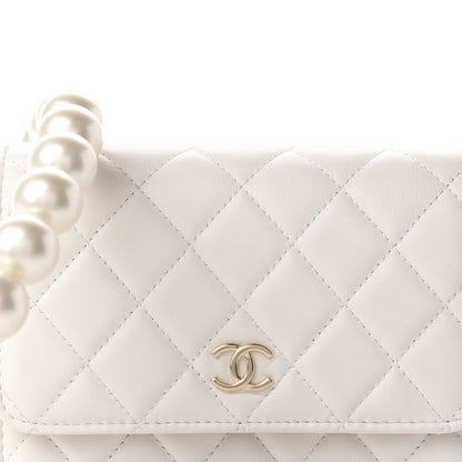 Chanel Calfskin Quilted CC Pearl Mini Wallet On Chain Flap White 13 of 13
