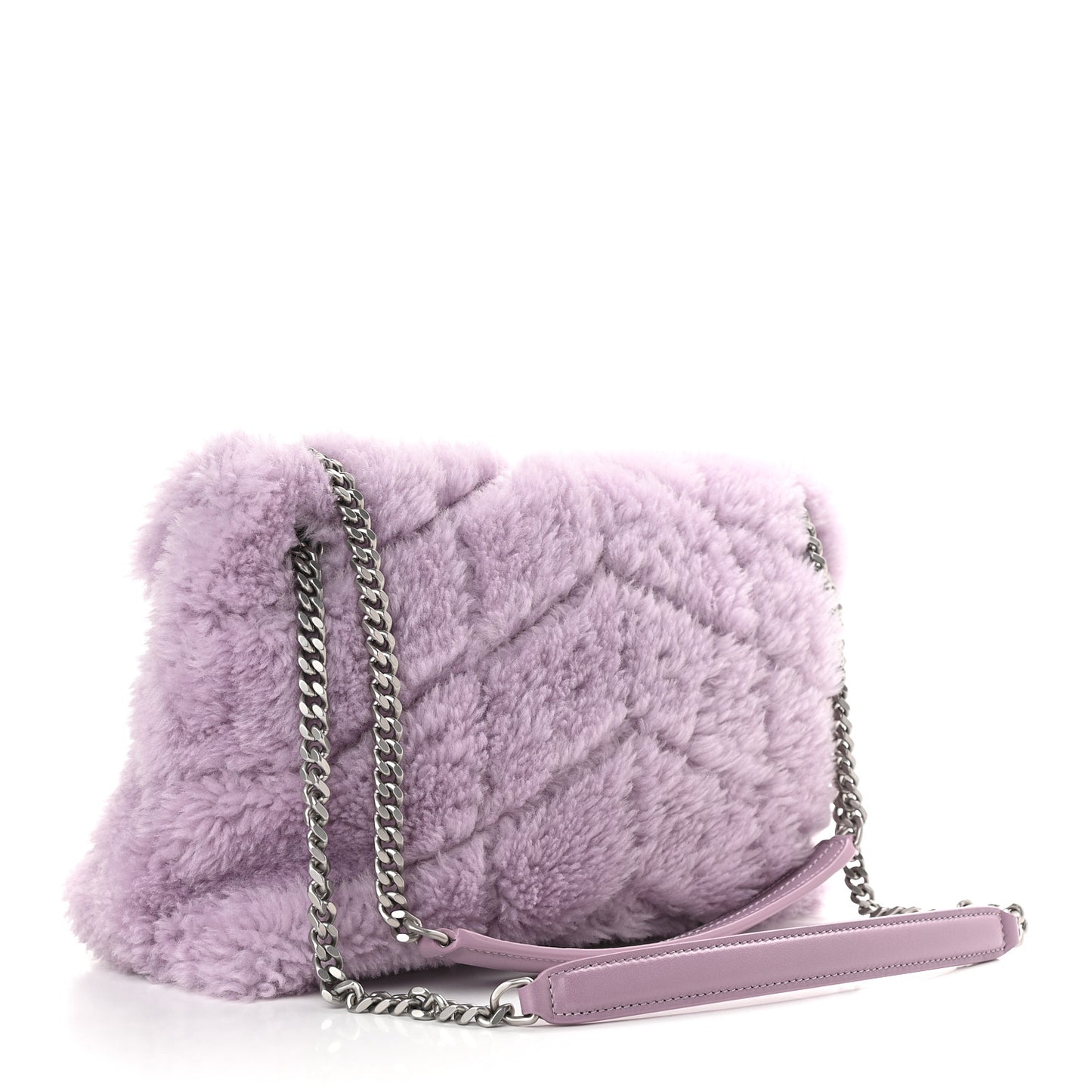 Merino Shearling Lambskin Quilted Small Loulou Puffer Monogram Chain Satchel Lila