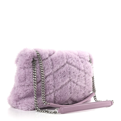 Saint Laurent Merino Shearling Lambskin Quilted Small Loulou Puffer Monogram Chain Satchel Lila 3 of 8