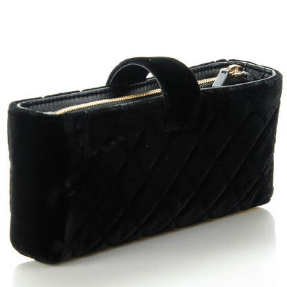 Chanel Velvet Quilted Mini Phone Holder Clutch Black 3 of 8