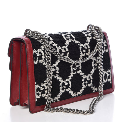 Gucci Tweed GG Monogram Small Dionysus Shoulder Bag Black White Romantic Cherry 3 of 12