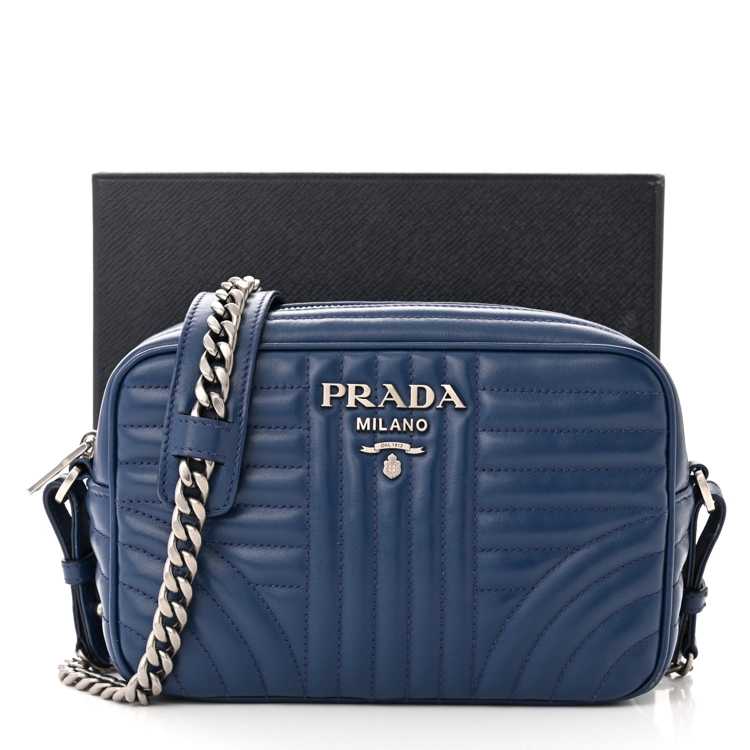 Prada Soft Calfskin Diagramme Crossbody Bag Bleuette 13 of 13