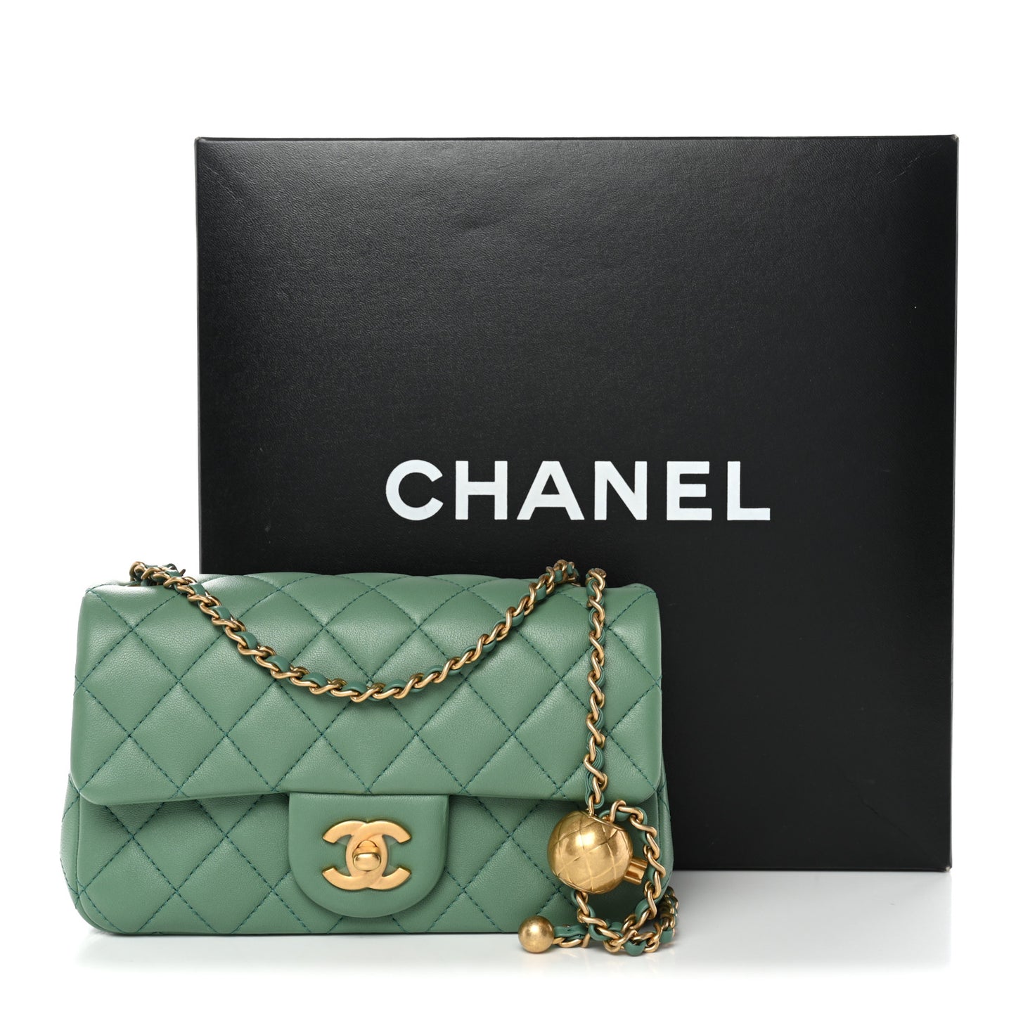 Lambskin Quilted Mini Rectangular Pearl Crush Flap Dark Green