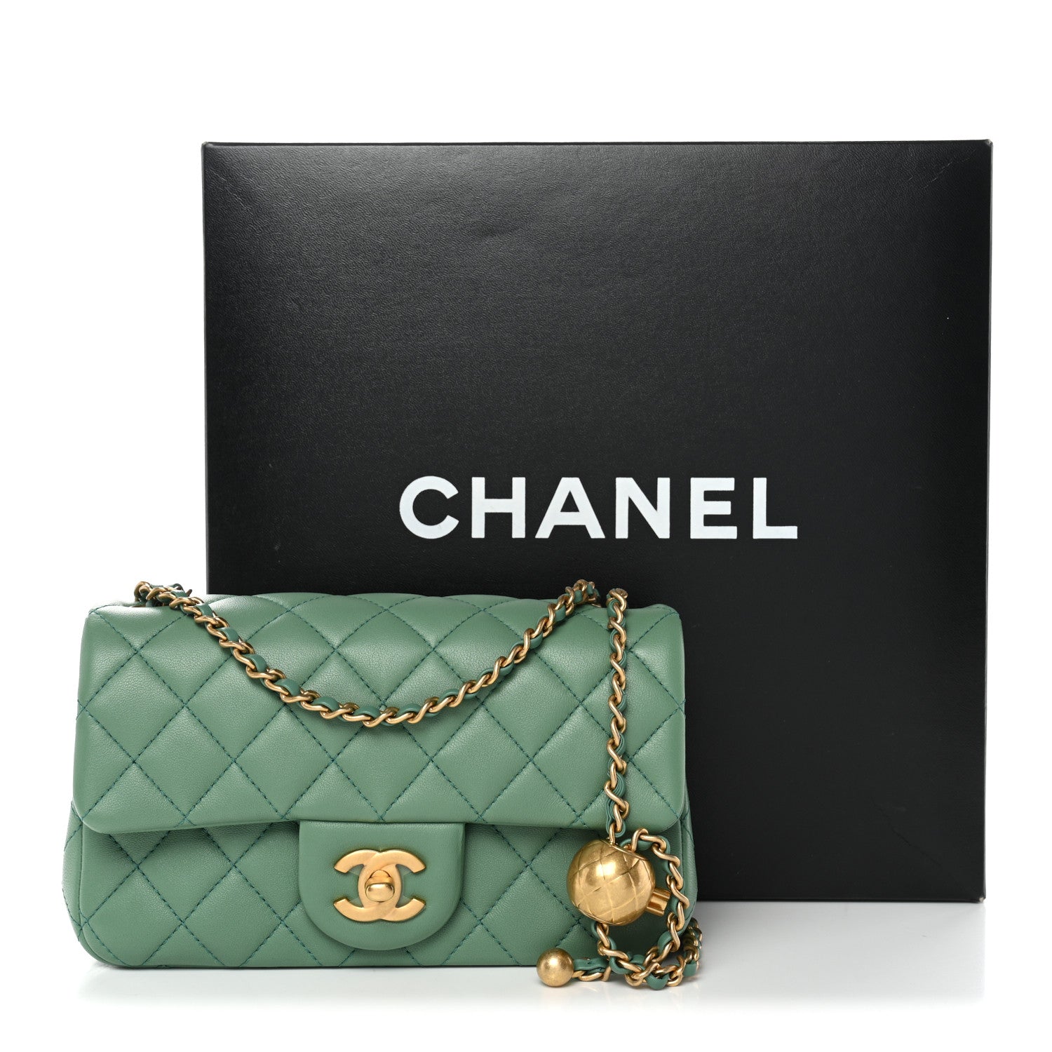 Chanel Lambskin Quilted Mini Rectangular Pearl Crush Flap Dark Green 11 of 11