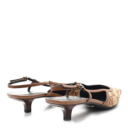 Gucci GG Monogram Malaga Kid Crystal Square G 35mm Slingback Pumps 36 Camel Ebony Cuir 5 of 9