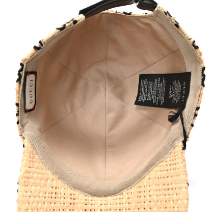 Gucci Raffia GG Monogram Elaphe Embroidered Aisha Baseball Hat L Ivory Black 7 of 9