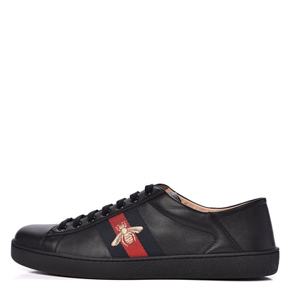 Gucci Calfskin Web Bee Embroidered Mens Ace Sneakers 12.5 Black 1 of 11