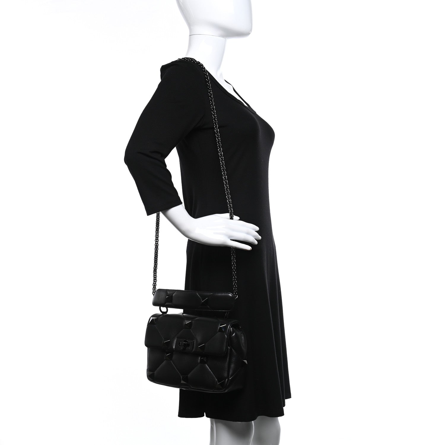 Valentino Garavani Nappa Monochrome Medium Roman Stud Shoulder Bag Black 2 of 8