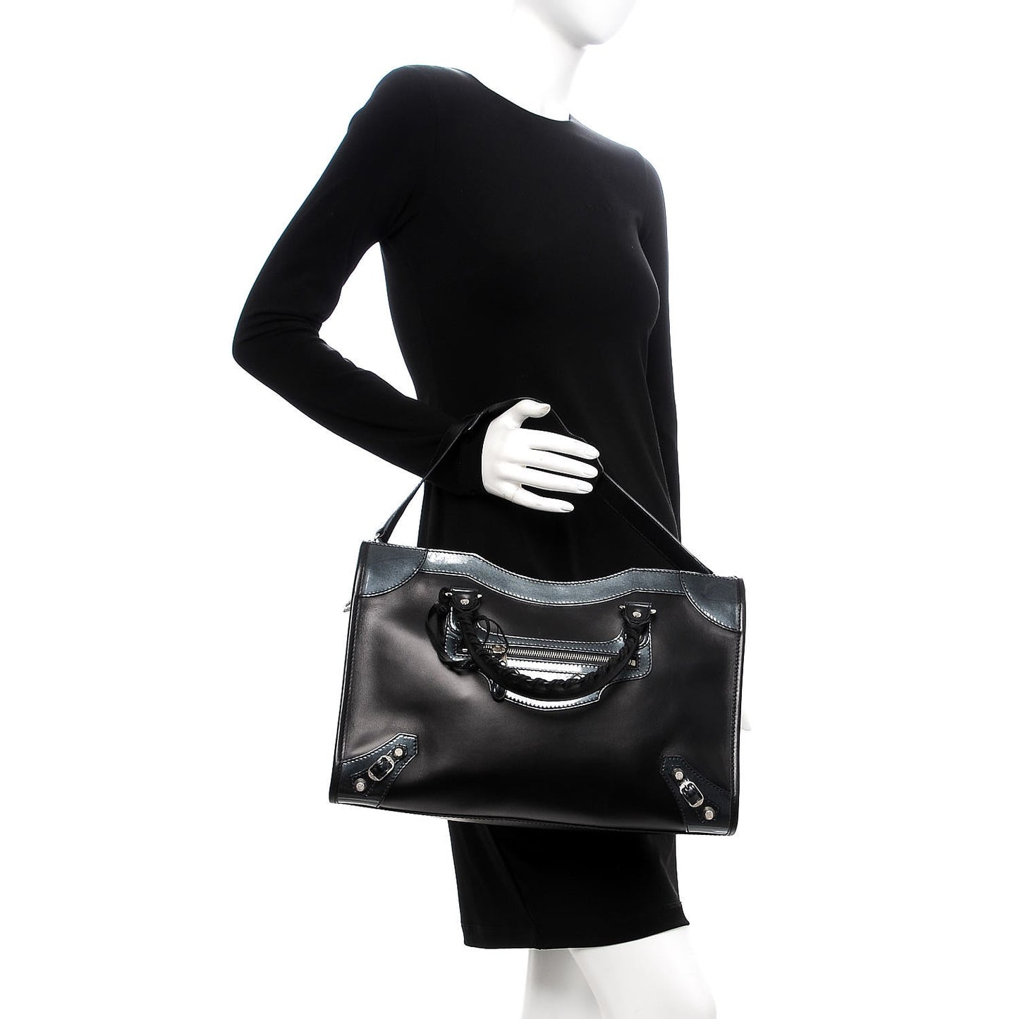 Smooth Calfskin Metallic Patent Giant 12 Silver Hardware City Black Gris