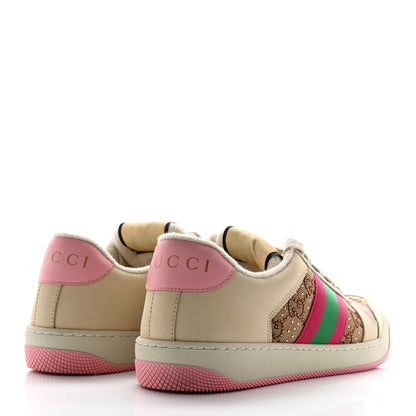 Gucci New GG Monogram Nubuck Web Crystal Embellished Womens Screener Sneakers 37 Camel Ebony Wild Rose 4 of 13