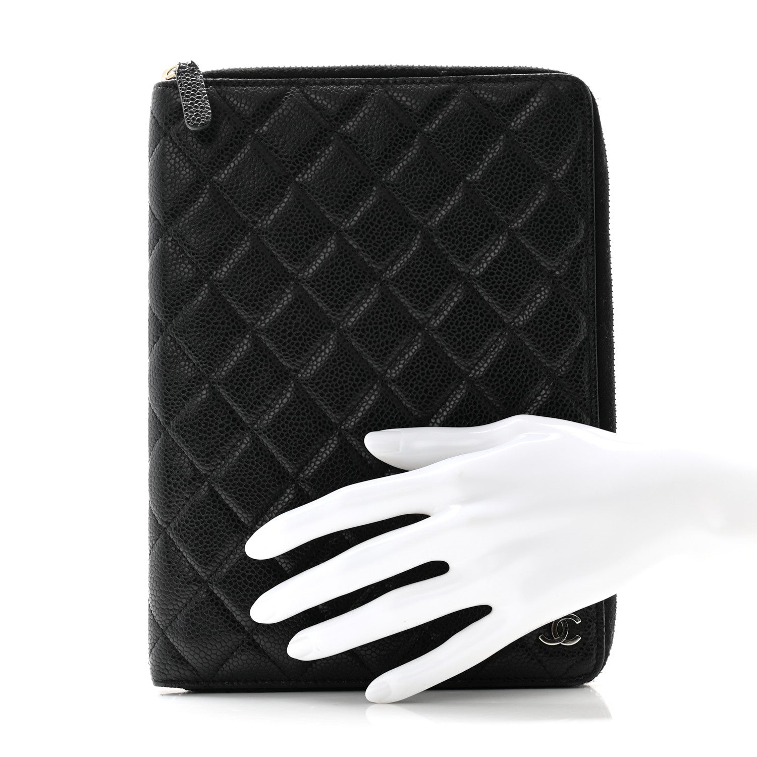 Chanel Caviar Quilted Zip Around Notebook Agenda Cover Black 2 of 9