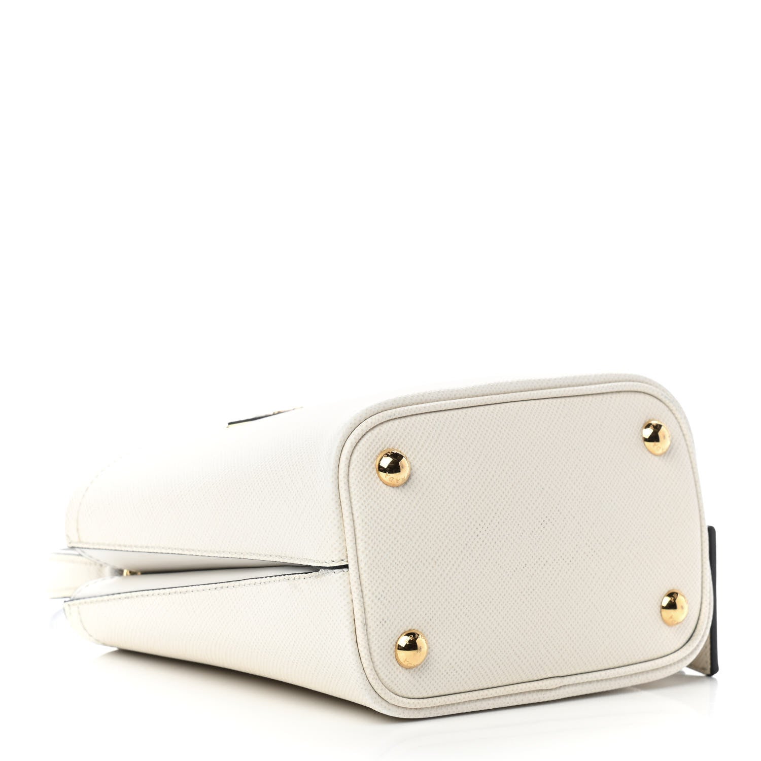 Prada Saffiano Cuir Calfskin Small Panier Bucket Bag White Black 4 of 8