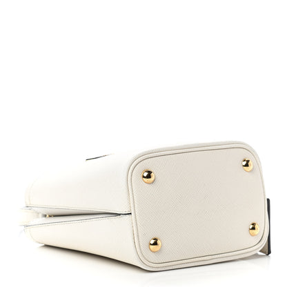 Prada Saffiano Cuir Calfskin Small Panier Bucket Bag White Black 4 of 8